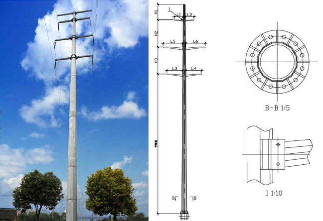 torre de aço de Polo da antena da telecomunicação da torre da transmissão 110kv mono para o sinal do telefone celular 2